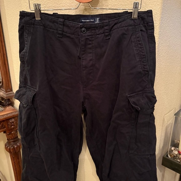 ABERCROMBIE & FITCH Men Black Baggy Cargo Pants Size 34/32 - Picture 2 of 7